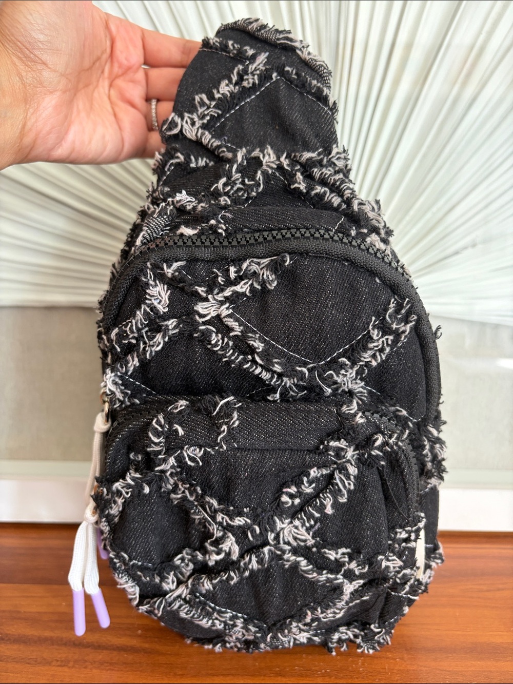 Wildfox Black Frayed Crossbody Sling Bag